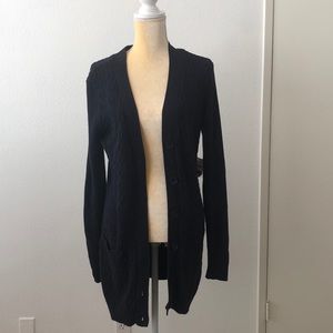 Long Cable Knit Navy Cardigan Sweater